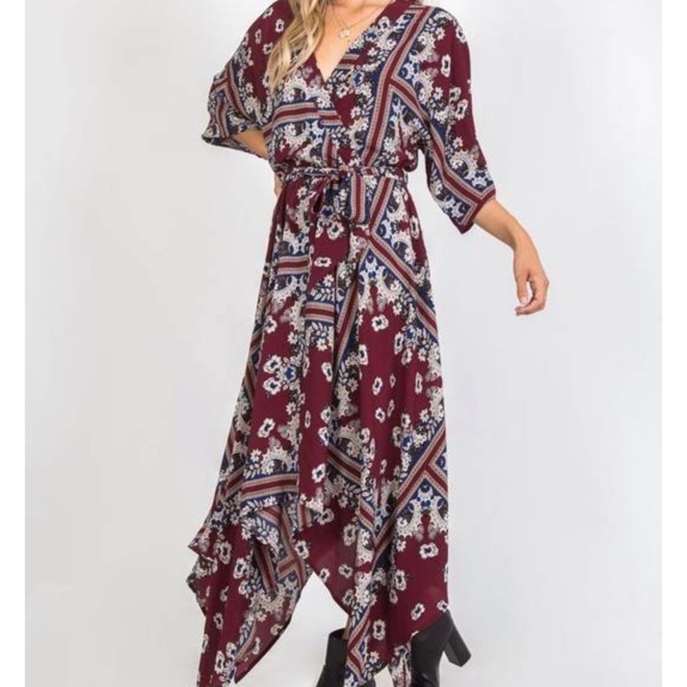 NEW Lulus Boho Babe Floral Handkerchief Hem Dress